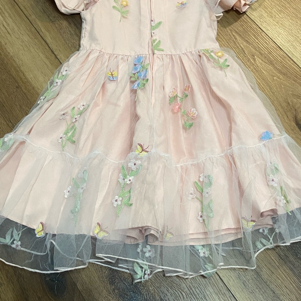 Rare Editions girls flutter sleeve sheer overlay floral embroidered dress 4T - Picture 4 of 8